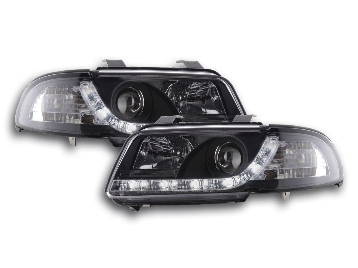 Scheinwerfer Set Daylight LED Tagfahrlicht Audi A4 B5 8D 99-01 schwarz Scheinwerfer Set Daylight LED Tagfahrlicht Audi A4 B5 8D 99-01 schwarz